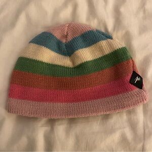 Merkley headgear winter hat women’s OS Colorful Striped Beanie 7” wool knit